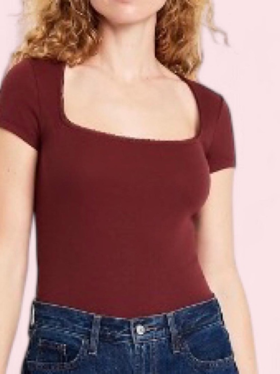 Old Navy Tops - Old Navy Square Neck Short Sleeve Shirt Cropped Red Maroon size Medium